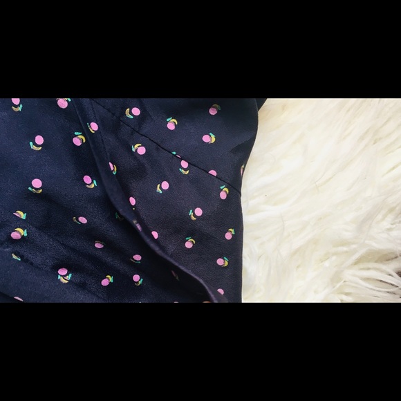 Dark Blue Cherry/Flower Print Button Down Jumper - Picture 6 of 7